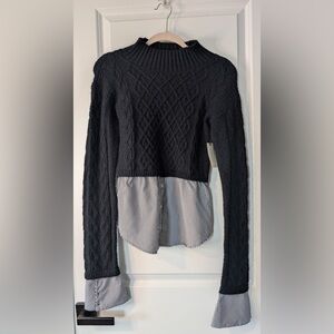 Anthropologie Maeve Mock-Neck Cable- Knit Layered Sweater Navy NWT Size XS